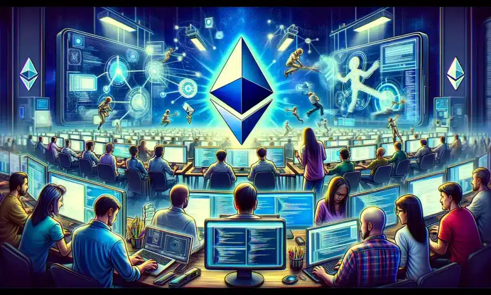 Dall·e 2024 02 23 16.20.43 Imagine A Scene Where The Ethereum Logo Stands Prominently At The Center Symbolizing Innovation And The Future Of Blockchain Technology. Surrounding 1 1000x600.webp.webp