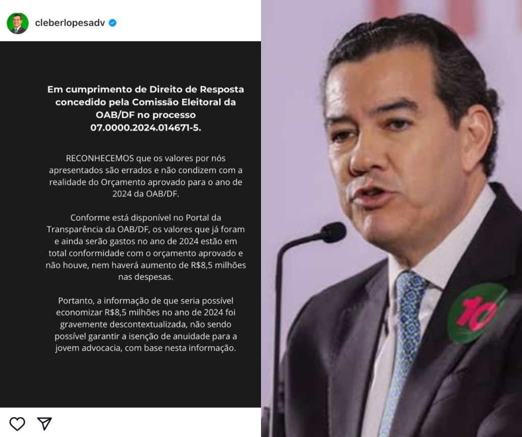 Eleições OAB-DF: Cléber Lopes volta atrás e admite que errou ao prometer isentar anuidade de jovens advogados
