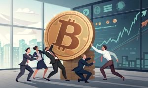 Craft an image of investors trying to push bitcoin 1000x600.jpg