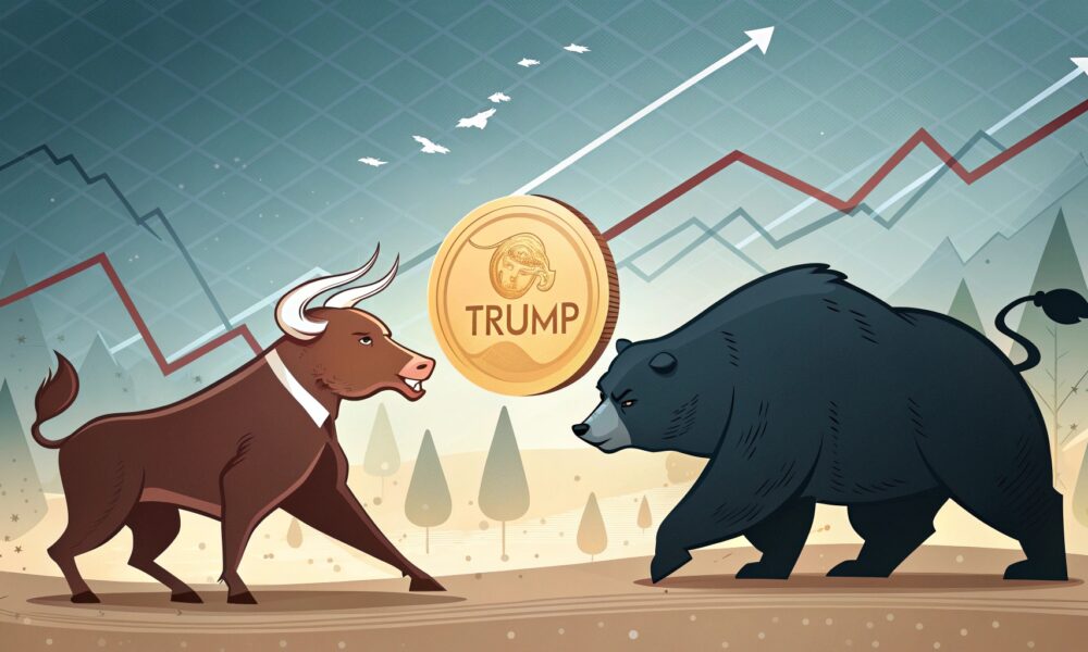 Craft an image of trump coin being pulled by bulls 1000x600.jpg